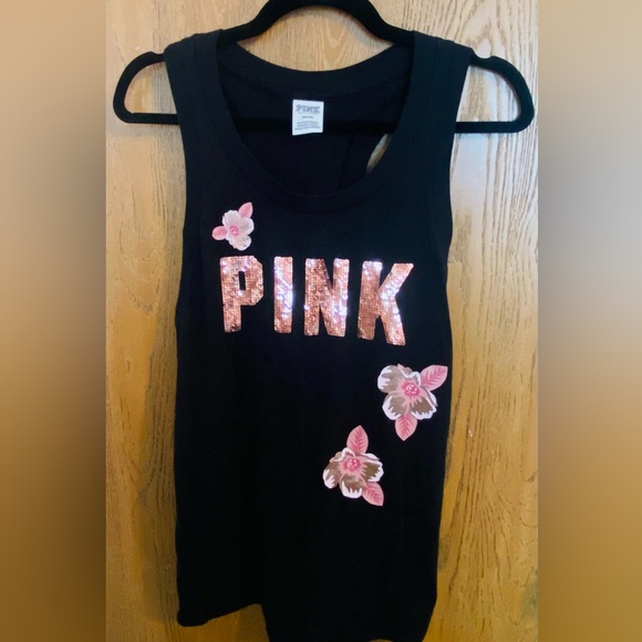PINK Victoria's Secret Tops - PINK Victoria's Secret Sequin Black Tank Top
